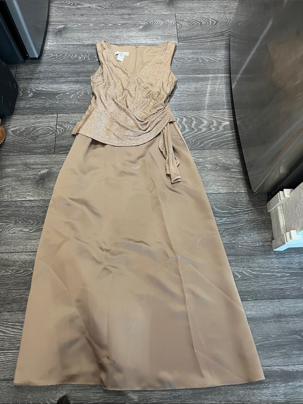 Patra Taupe Metallic Evening Dress